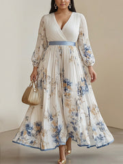 Amalia - Robe Longue en Mousseline Florale Manches Ballon